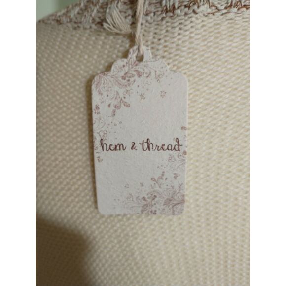 Hem & thread Sweater Women's Size M Mixed Tan Cream Long Sleeve Popover - Picture 4 of 12